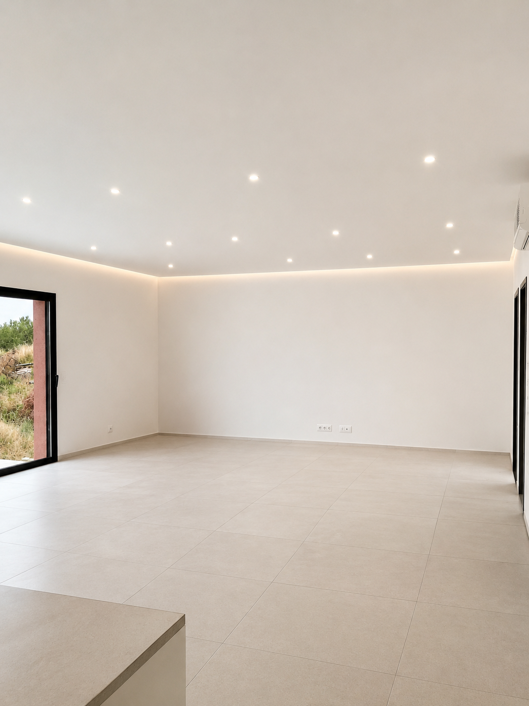 Pièce voûtée en pierre avec éclairage encastré et bande LED